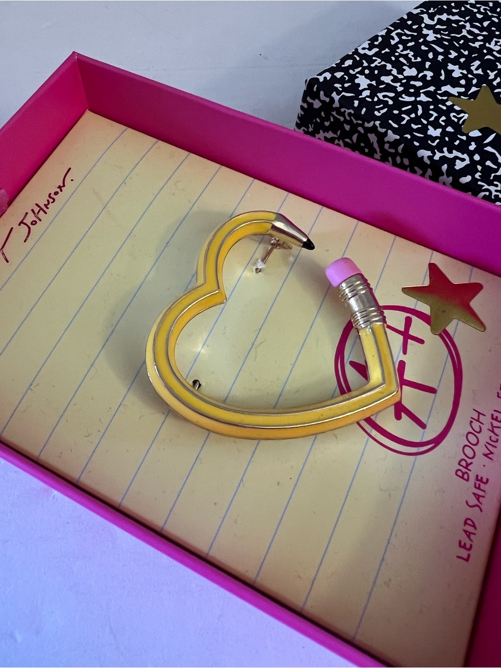 Betsey Johnson Yellow Heart Pencil Pin with Pink Eraser - Picture 15 of 16